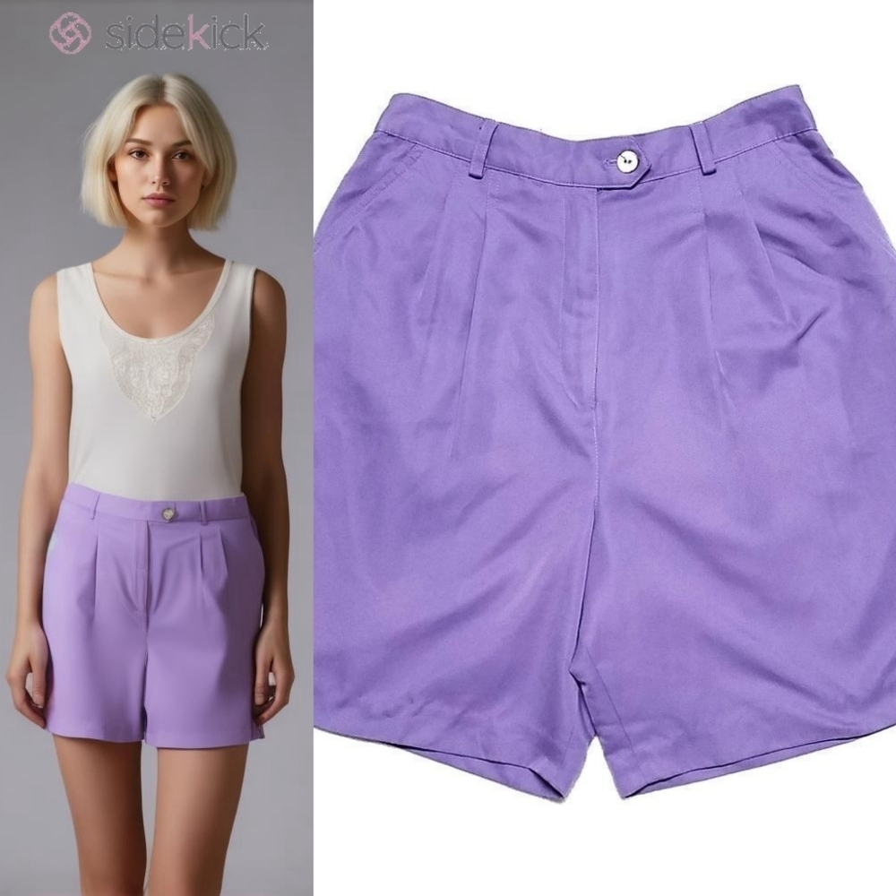 80s Vintage Hana Sport Lilac Purple Sateen Extra High Waisted Bermuda Shorts 14